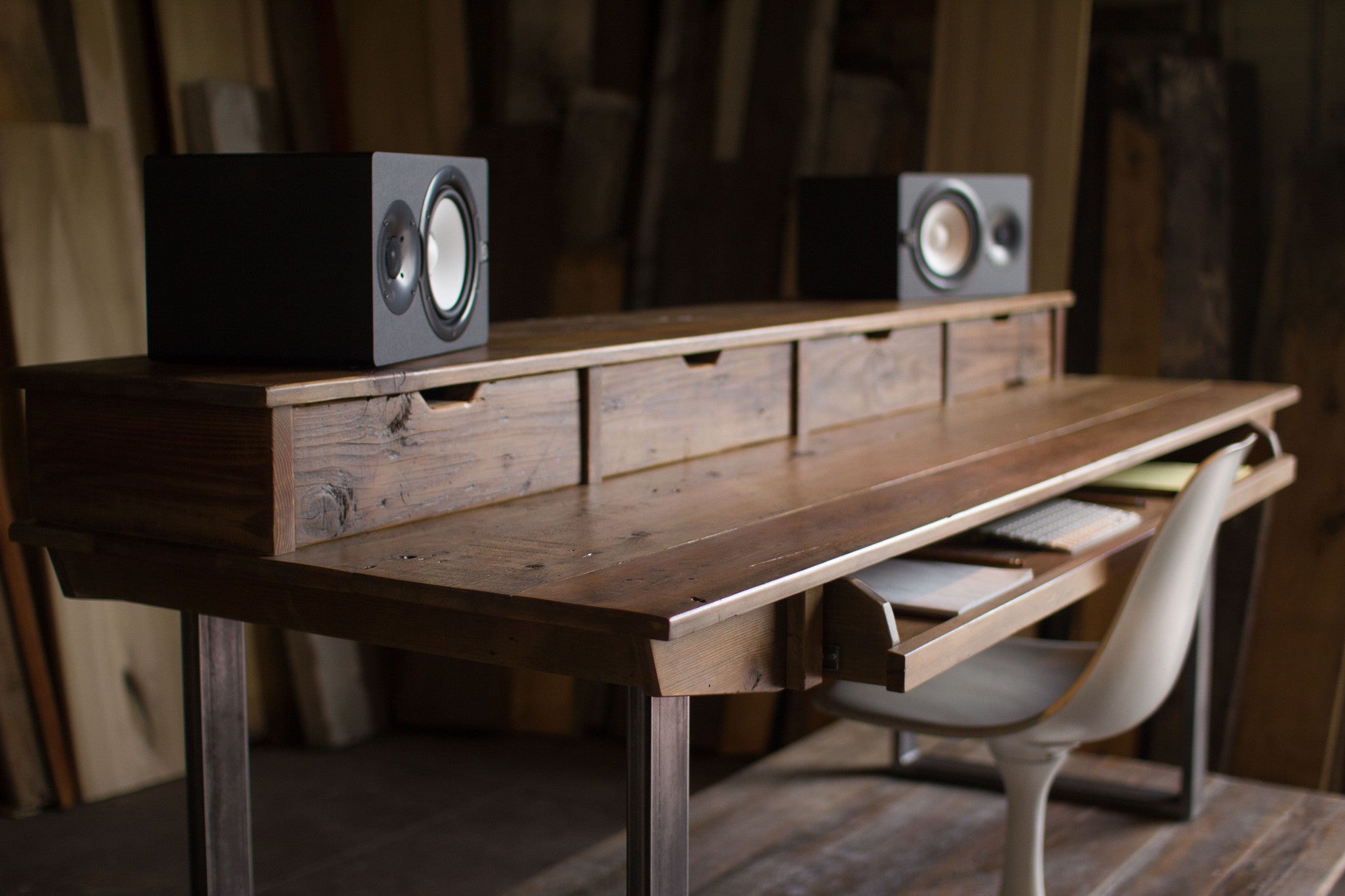 Monkwood SD88 Studio Desk in Rustic Reclaimed Wood for Audio / Video / Music / Film / Production